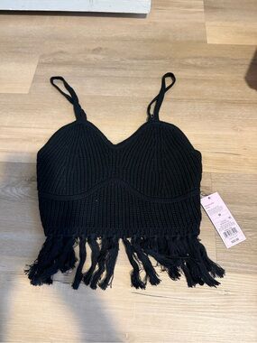 Target Black Knit Fringe Cami Tank Top